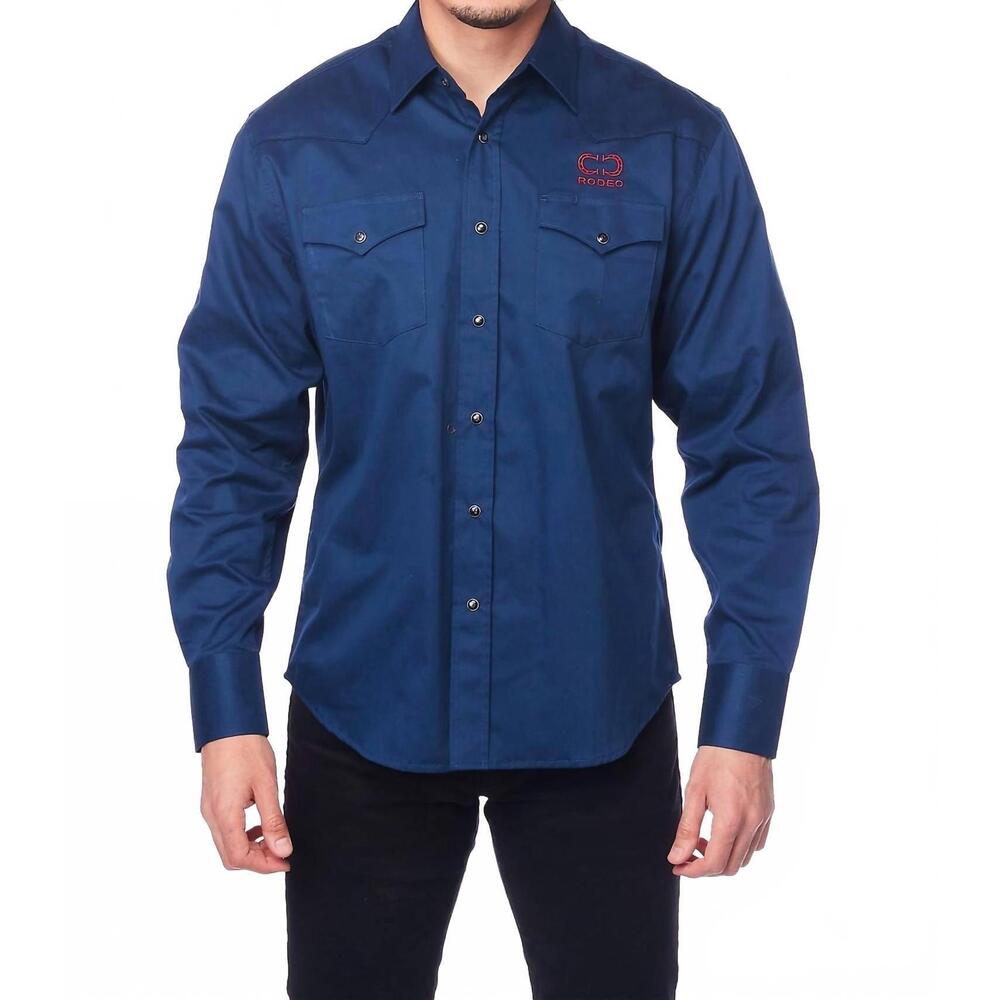 NEW RODEO CLOTHING men's western rodeo signature logo shirt in navy